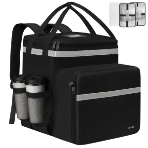 Ytonet Food Delivery Bag, Expandable Food Delivery Backpack with 7 Cup Holders, Large Insulated Pizza Delivery Bag with Reflective Strip, Delivery food Bag Fis for Bike, doordash, Uber Eats, Grey