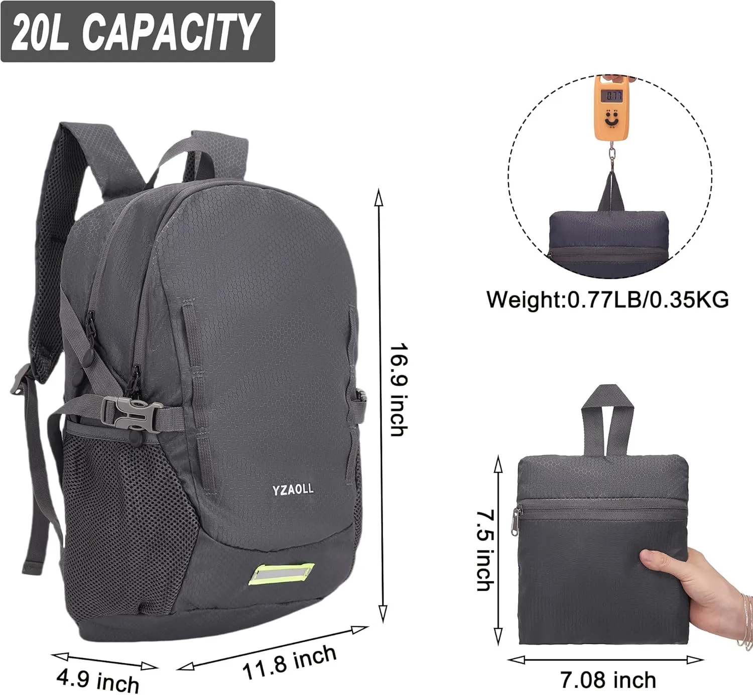 YZAOLL Ultra Lightweight Packable Backpack 20L Foldable Day Pack Water Resistant Daypack for Women Men Travel Hiking Backpack