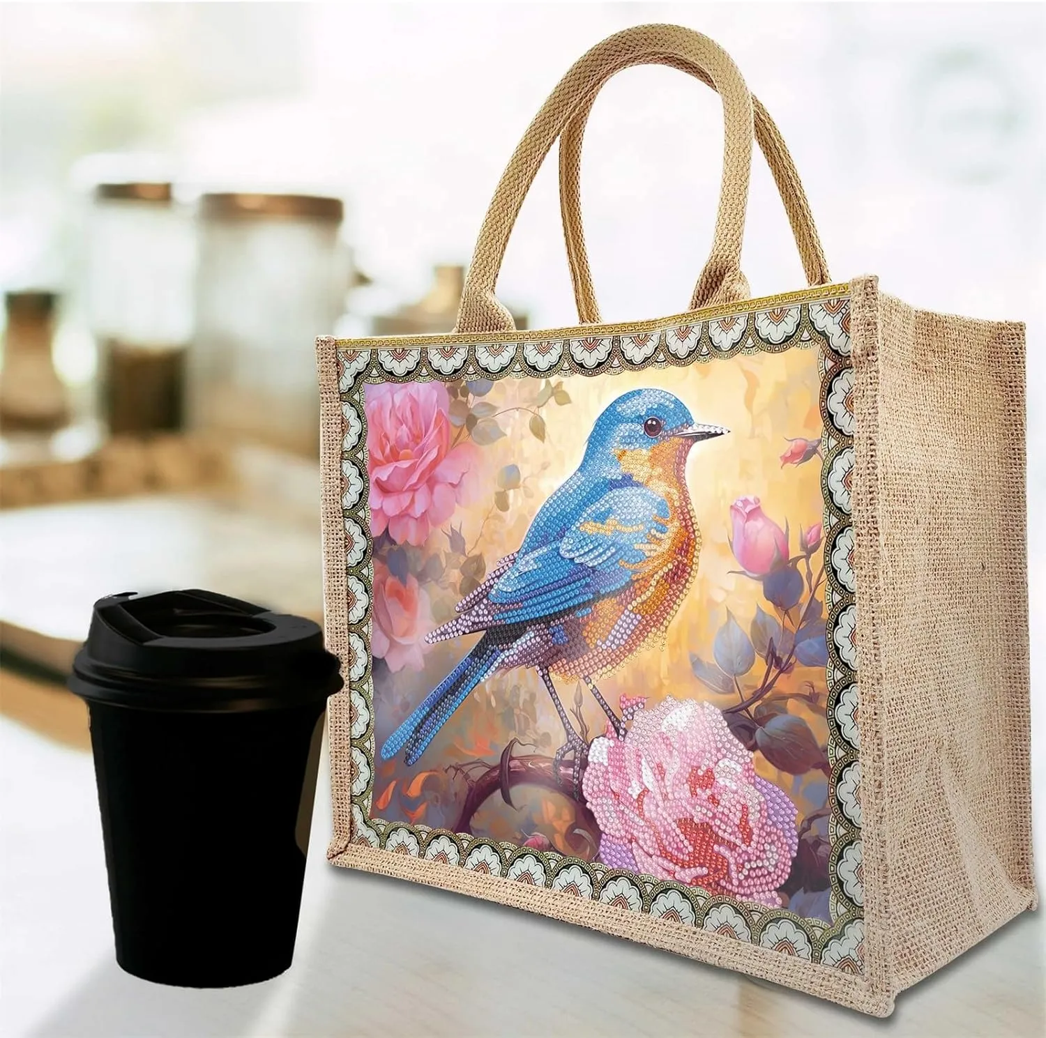 yzARTche Diamond Art Painting Handbag, DIY Diamond Art Animal Handmade Tote Bag Shoulder Bag with 2 Canvas Pattern -05-Bird