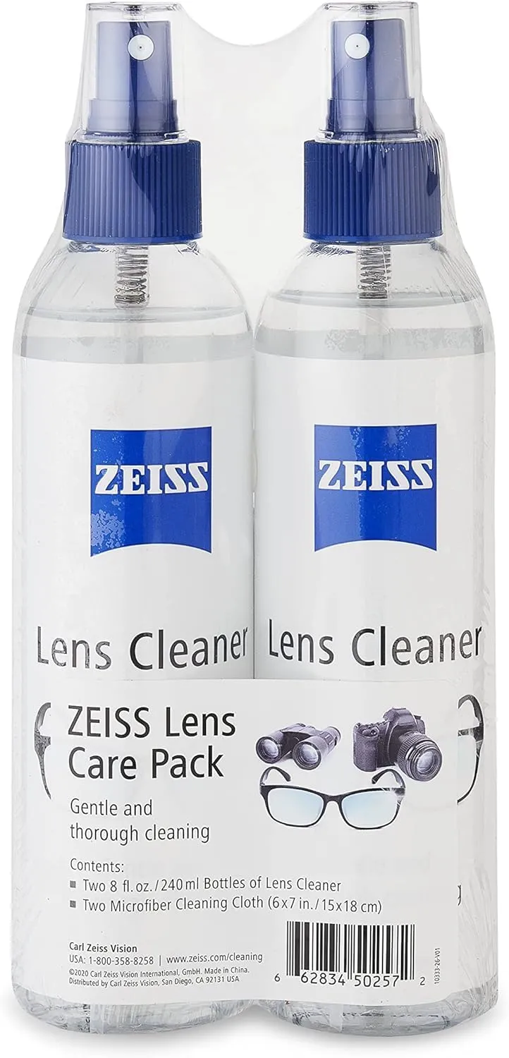 ZEISS Lens Care Pack – 2X 8oz Streak-Free Lens Spray and Microfiber Cloths for Eyeglasses and Optics