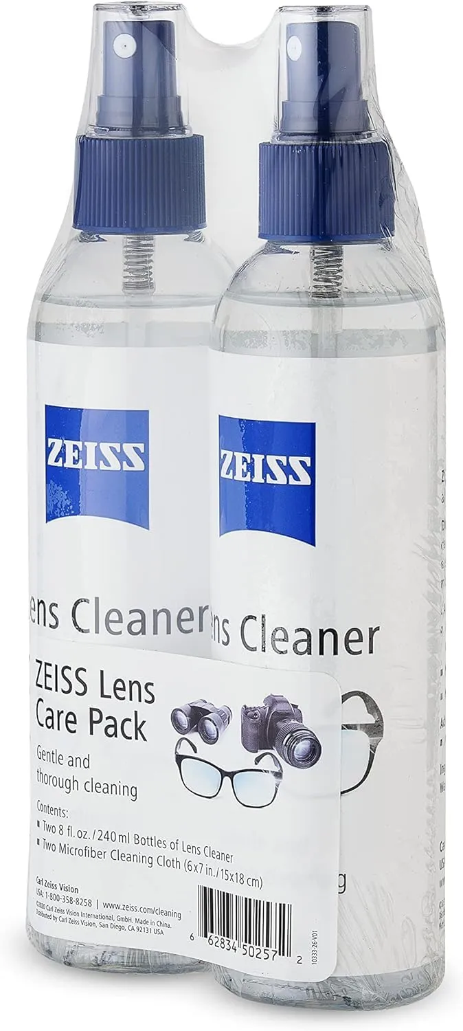 ZEISS Lens Care Pack – 2X 8oz Streak-Free Lens Spray and Microfiber Cloths for Eyeglasses and Optics