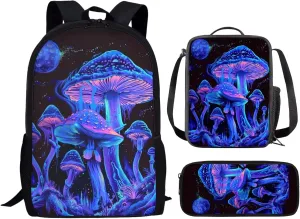 ZFRXIGN Mushroom School Backpack for Boys Girls Casual Daypack Lunch Box Pencil Case Teenager Book Back Pack Large Capacity Sport Travel Satchel Moon Night