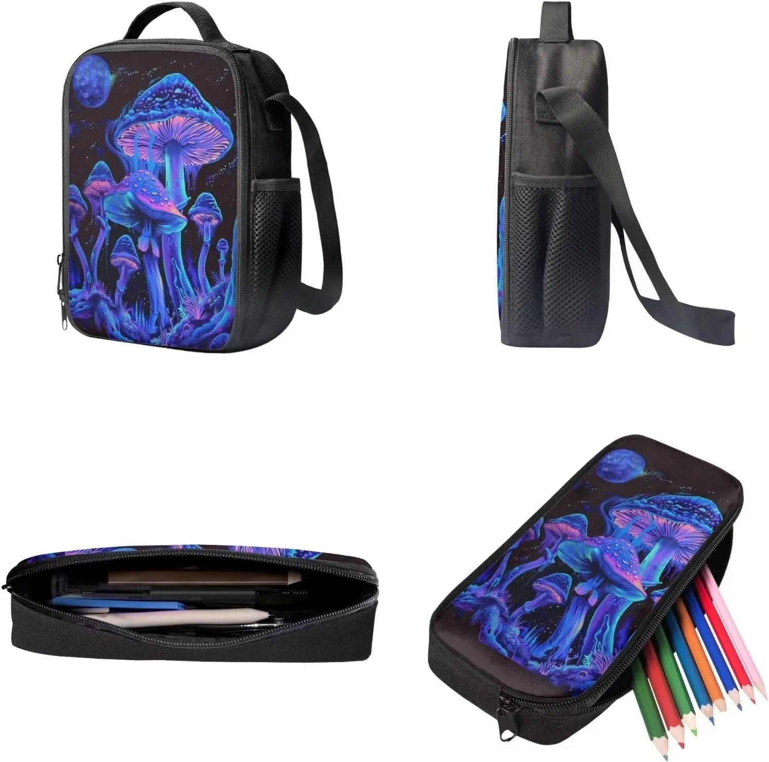 ZFRXIGN Mushroom School Backpack for Boys Girls Casual Daypack Lunch Box Pencil Case Teenager Book Back Pack Large Capacity Sport Travel Satchel Moon Night
