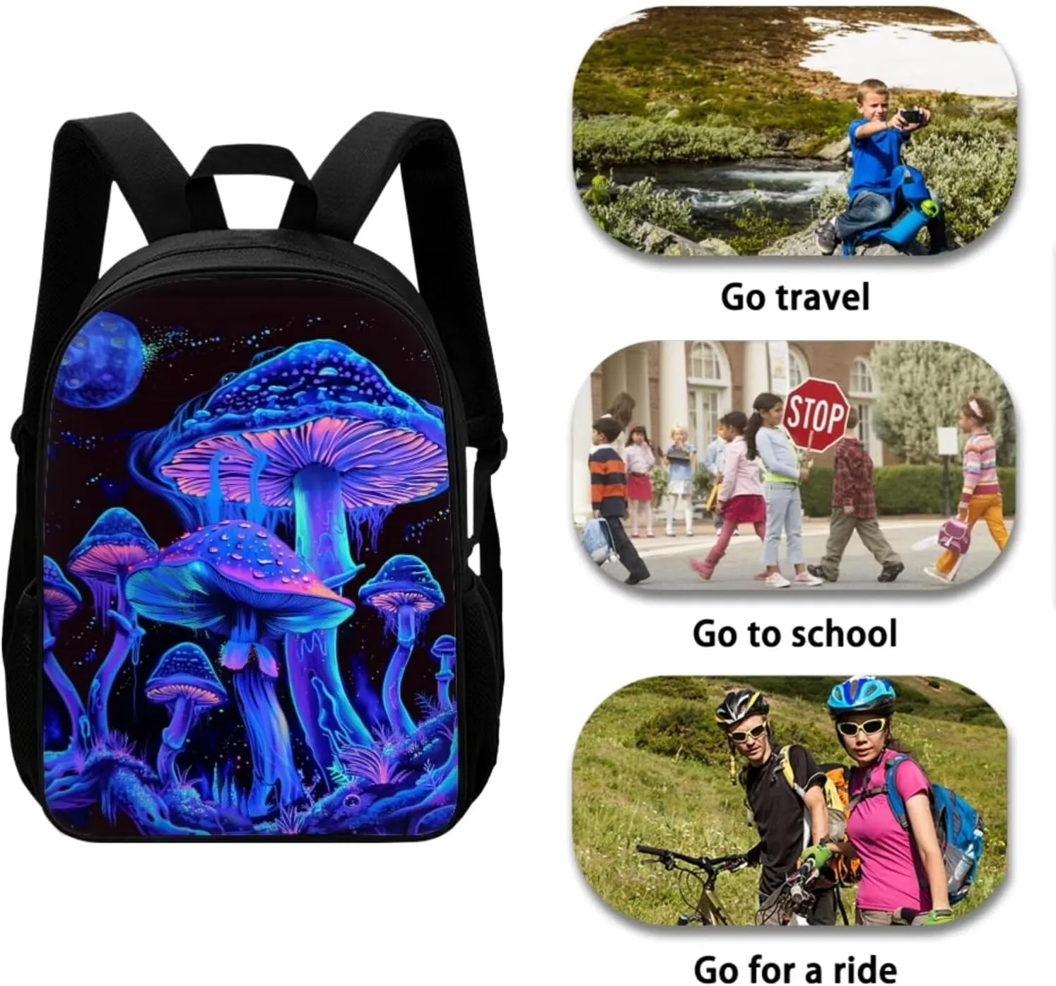 ZFRXIGN Mushroom School Backpack for Boys Girls Casual Daypack Lunch Box Pencil Case Teenager Book Back Pack Large Capacity Sport Travel Satchel Moon Night