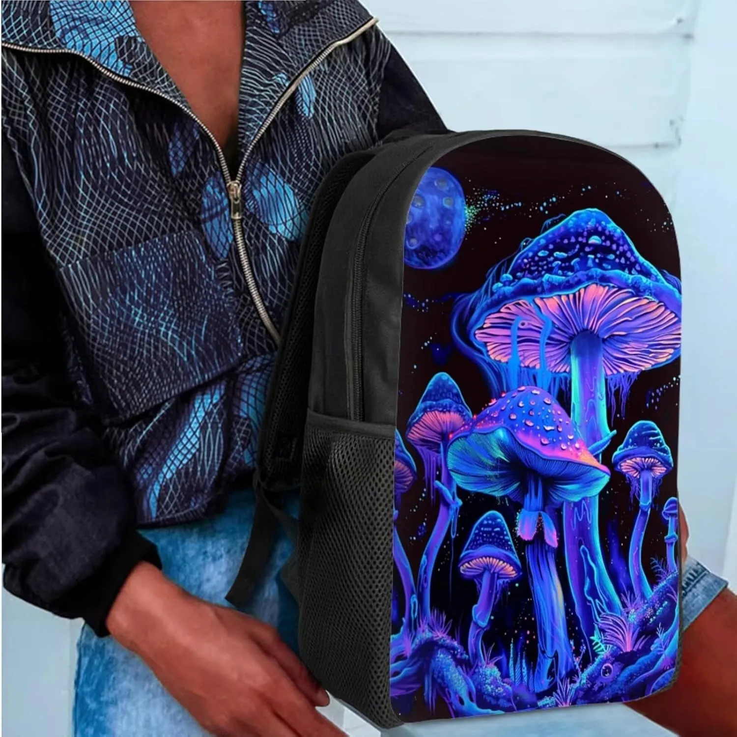 ZFRXIGN Mushroom School Backpack for Boys Girls Casual Daypack Lunch Box Pencil Case Teenager Book Back Pack Large Capacity Sport Travel Satchel Moon Night