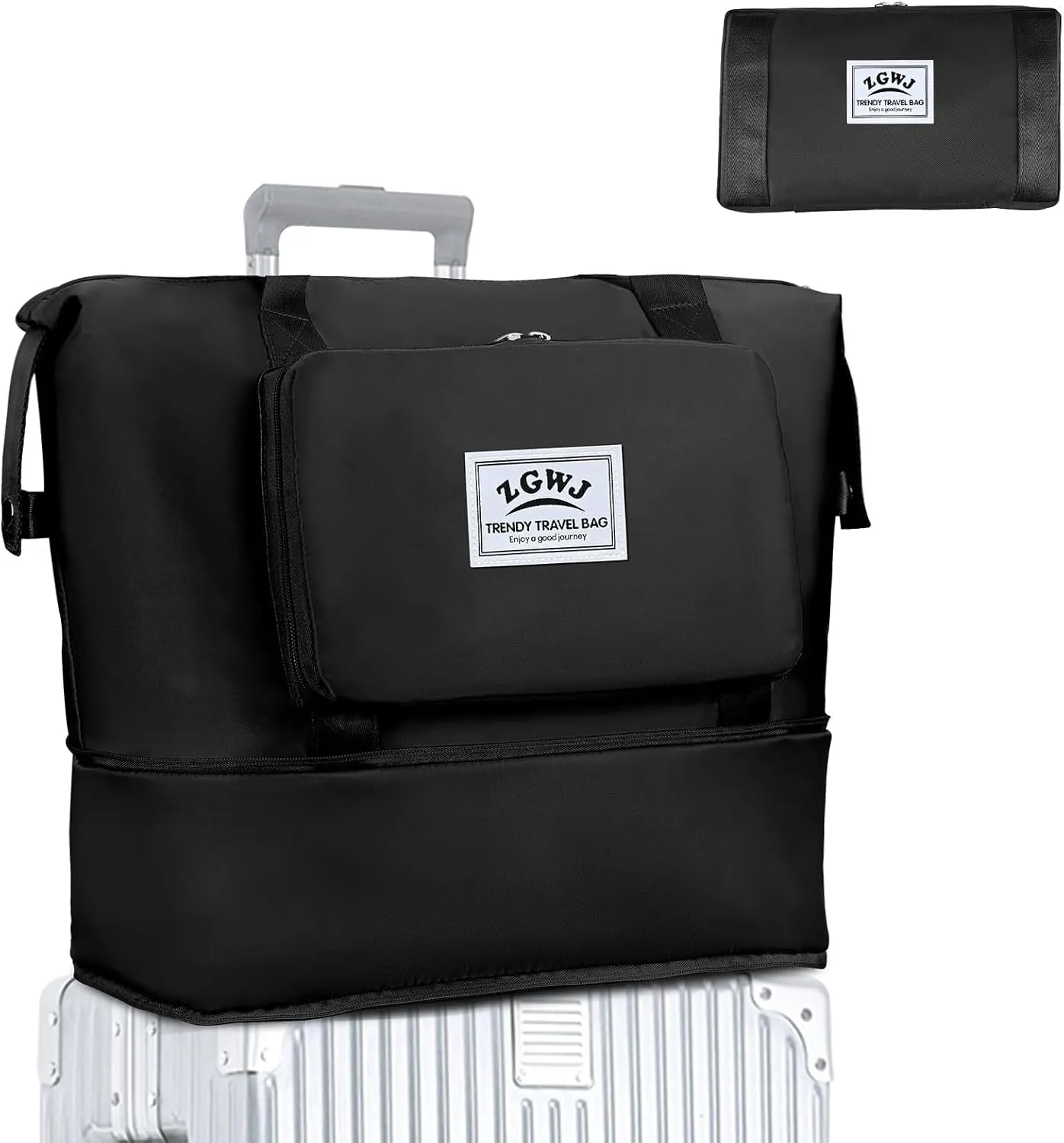 ZGWJ Travel Tote Bags, Expandable Overnight Weekender Bag for Women Foldable Carry-On