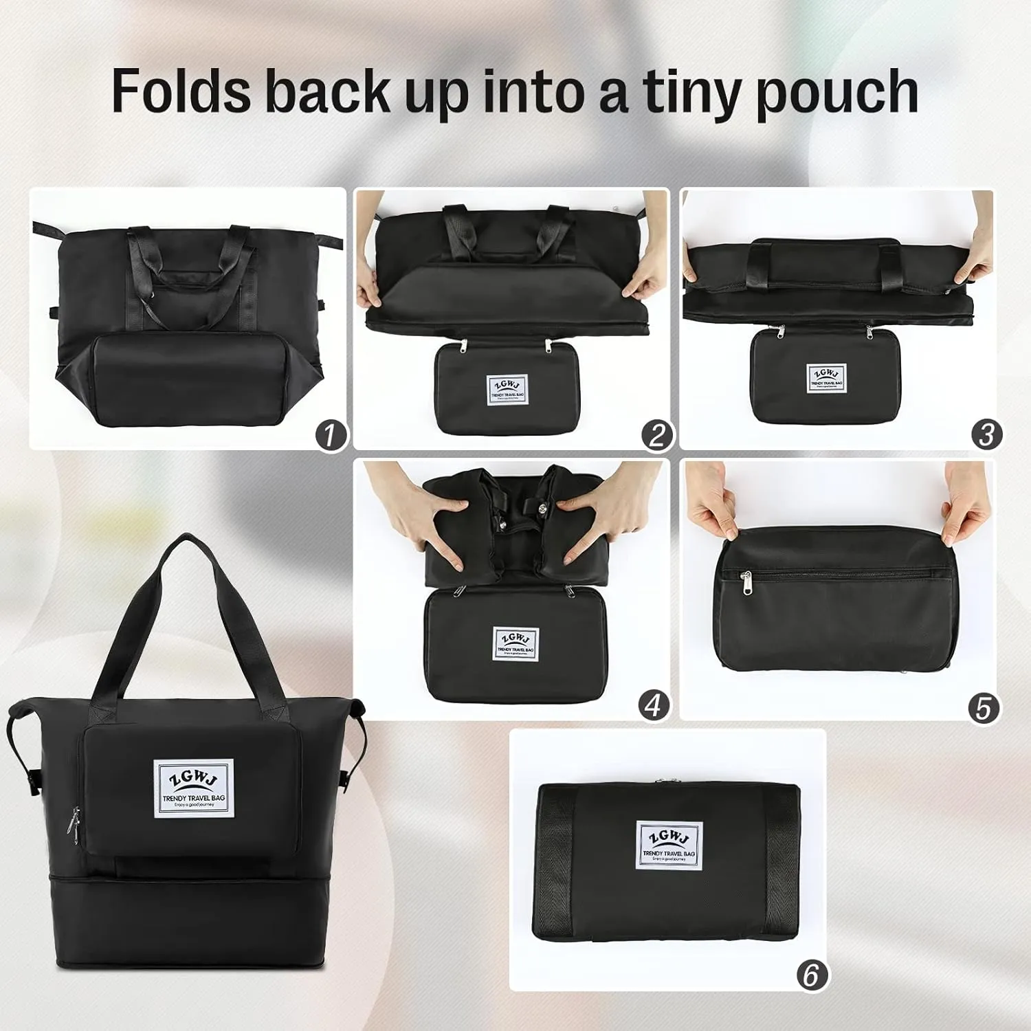 ZGWJ Travel Tote Bags, Expandable Overnight Weekender Bag for Women Foldable Carry-On