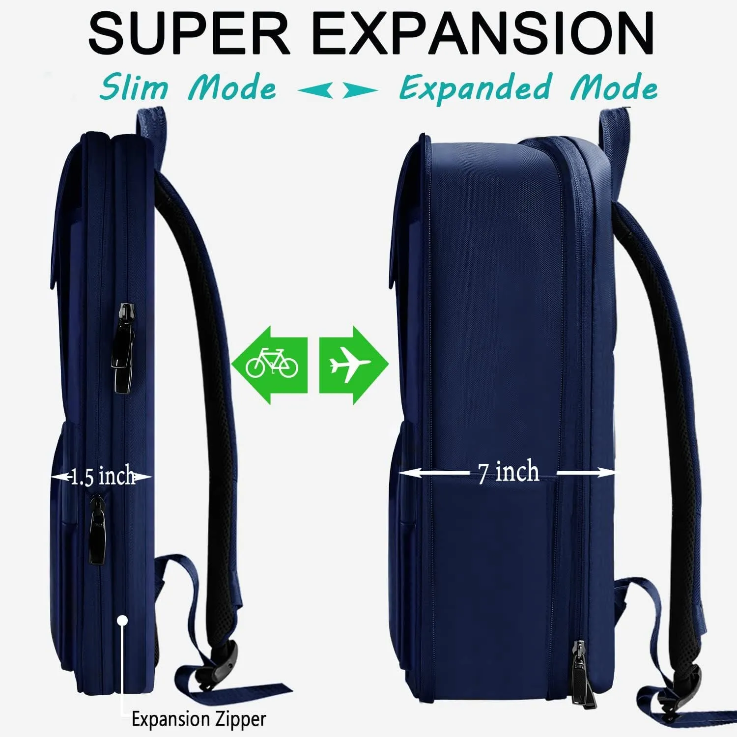 ZINZ Slim & Expandable 15 15.6 16 Inch Laptop Backpack for Business, Waterproof Anti-Theft Travel Backpack Daypack for Men and Women -Blue