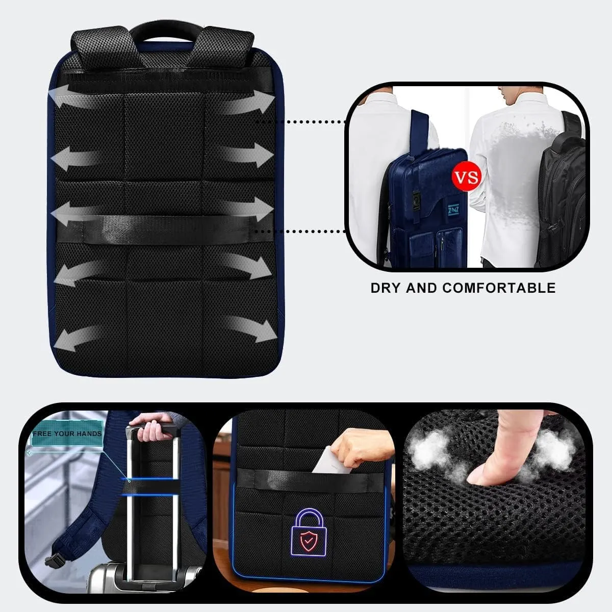 ZINZ Slim & Expandable 15 15.6 16 Inch Laptop Backpack for Business, Waterproof Anti-Theft Travel Backpack Daypack for Men and Women -Blue