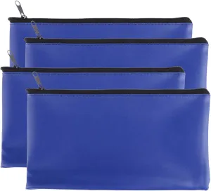 Zipper Bank Bags, 4 Pack PU Leather Cash & Coin Pouch with Zipper (Blue)