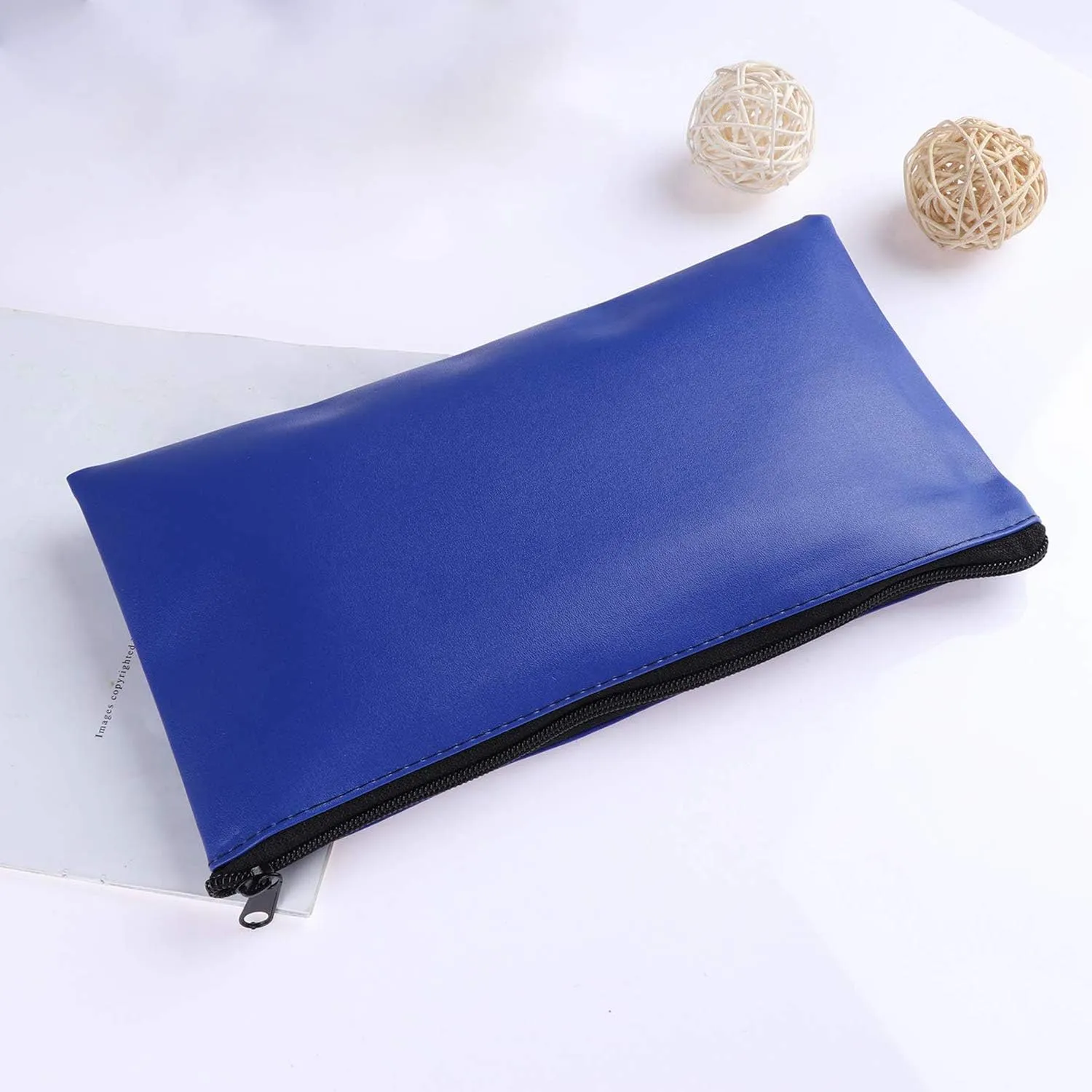 Zipper Bank Bags, 4 Pack PU Leather Cash & Coin Pouch with Zipper (Blue)