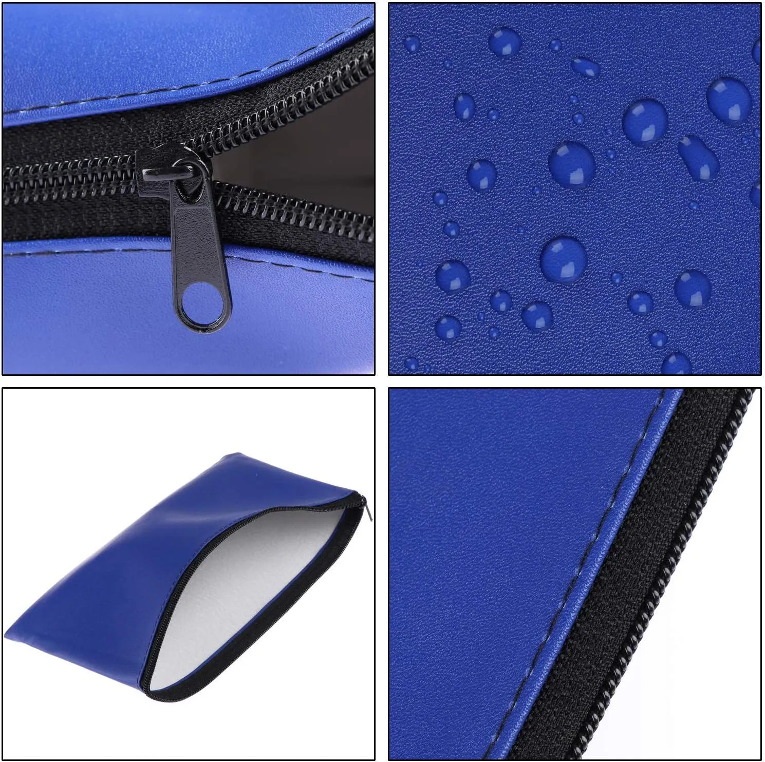 Zipper Bank Bags, 4 Pack PU Leather Cash & Coin Pouch with Zipper (Blue)