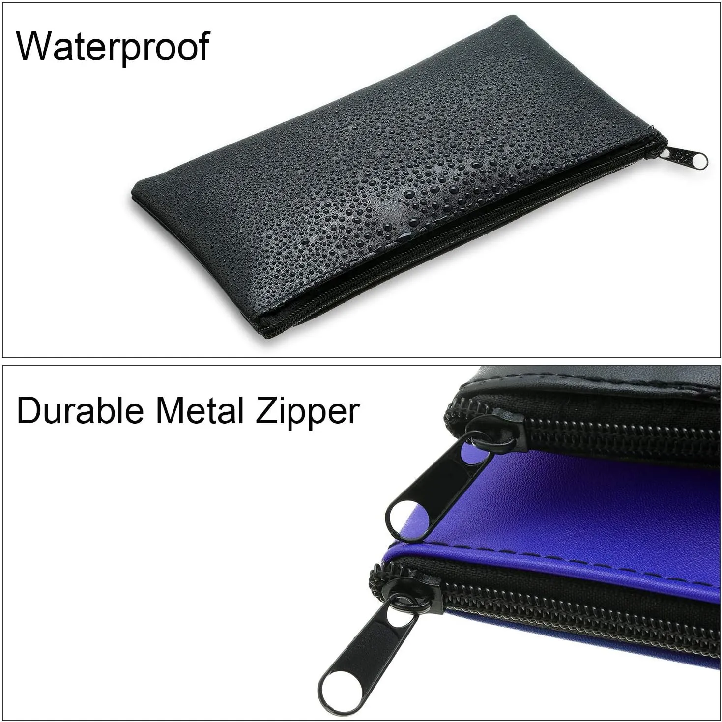 Zipper Bank Bags, 4 Pack PU Leather Cash & Coin Pouch with Zipper (Blue)
