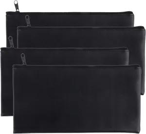 Zipper Bank Bags, 4 Pack PU Leather Cash and Coin Pouch with Zipper (Black)