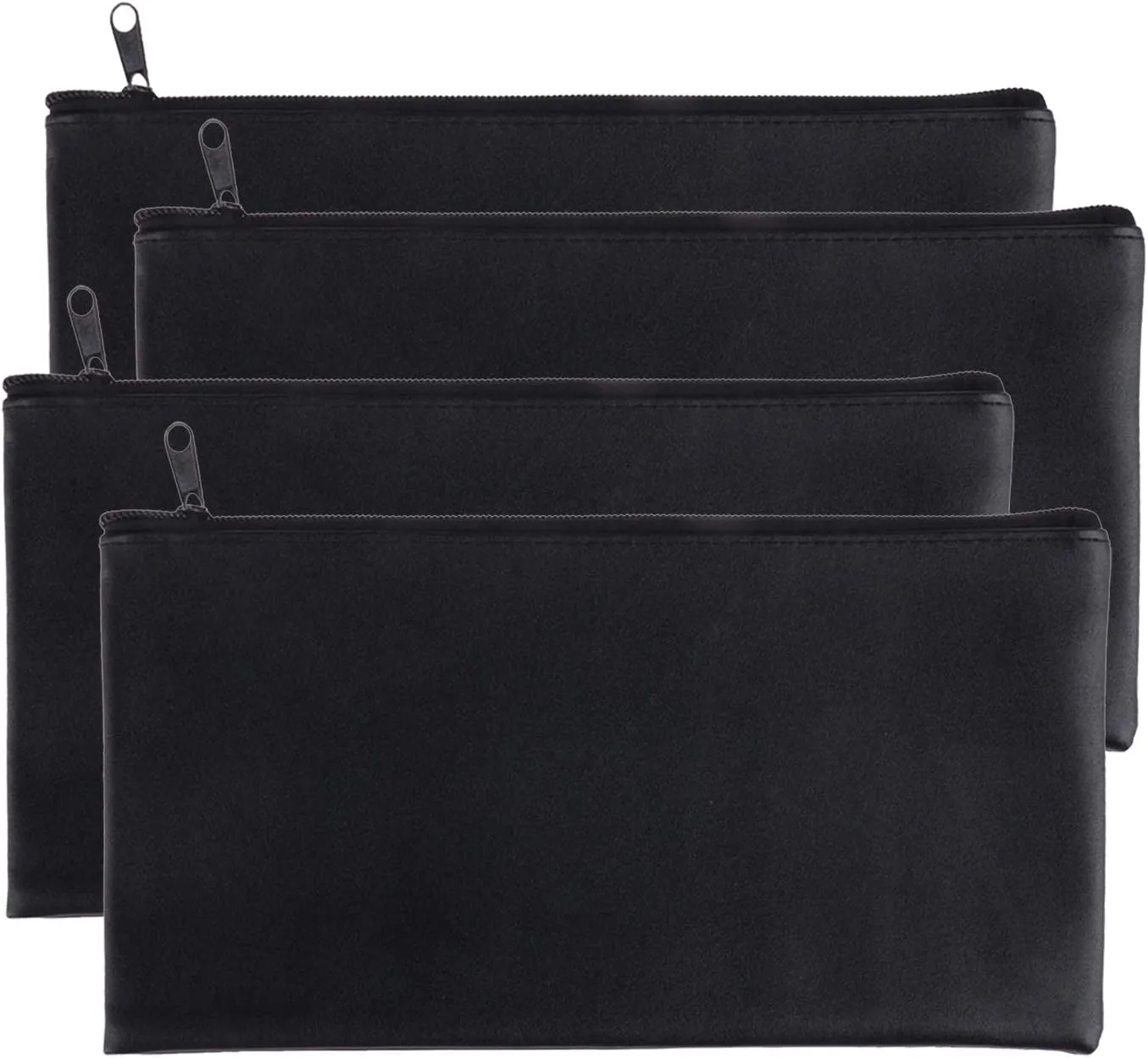 Zipper Bank Bags, 4 Pack PU Leather Cash and Coin Pouch with Zipper (Black)