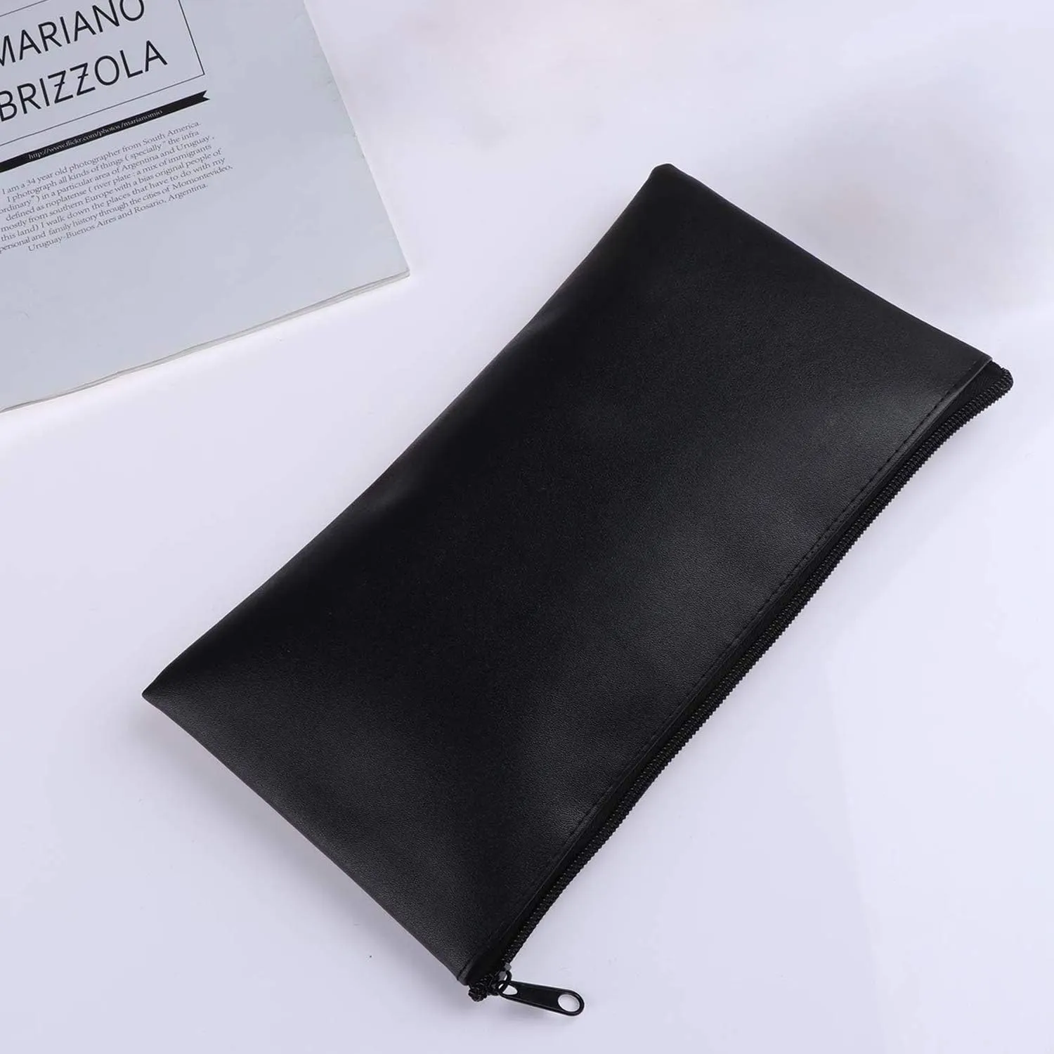 Zipper Bank Bags, 4 Pack PU Leather Cash and Coin Pouch with Zipper (Black)