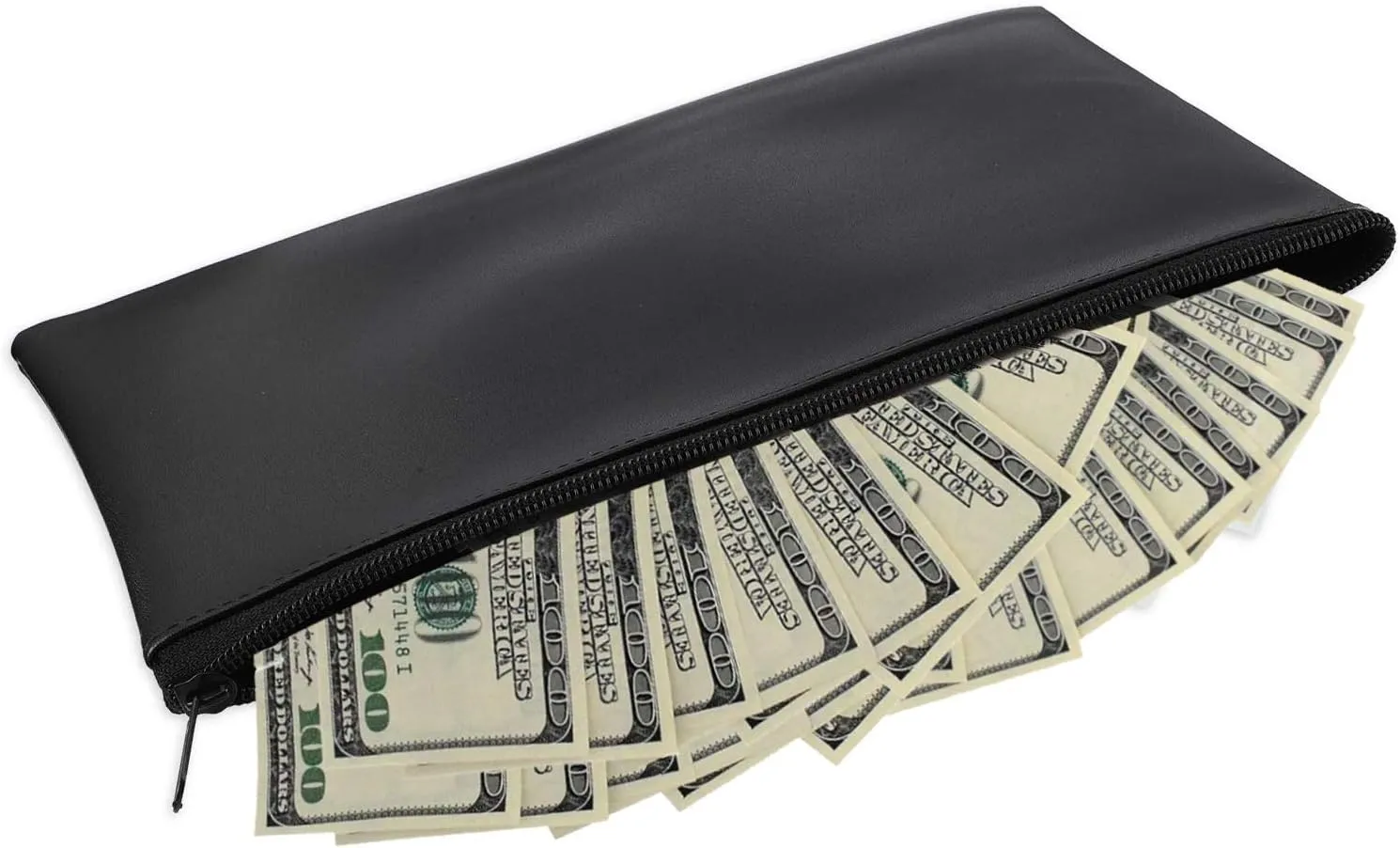 Zipper Bank Bags, 4 Pack PU Leather Cash and Coin Pouch with Zipper (Black)