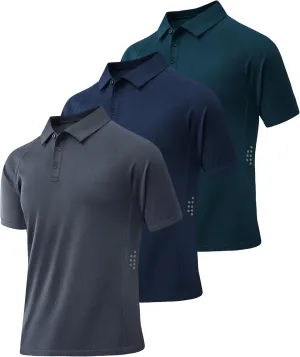 ZITY 3 Pack Polo Shirts for Men Cool Dry Outdoor Fishing Athletic Fit Short Sleeve Collared T-Shirts