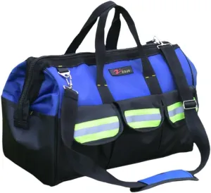 ZOJO Blue Reflective Tool Bags For Men 16 inch Wide Mouth 18 tool pockets