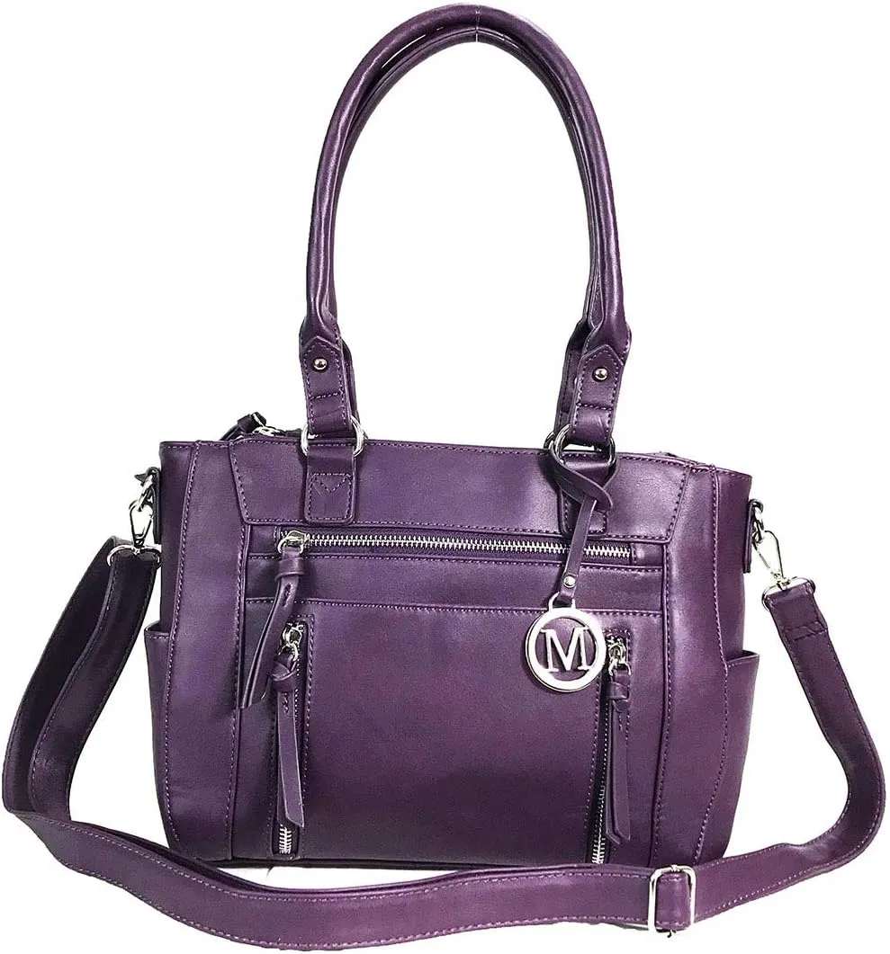 Zzfab Medium CCW Bag Multi-Zippers Fashion Faux Leather Concealed Carry Purse