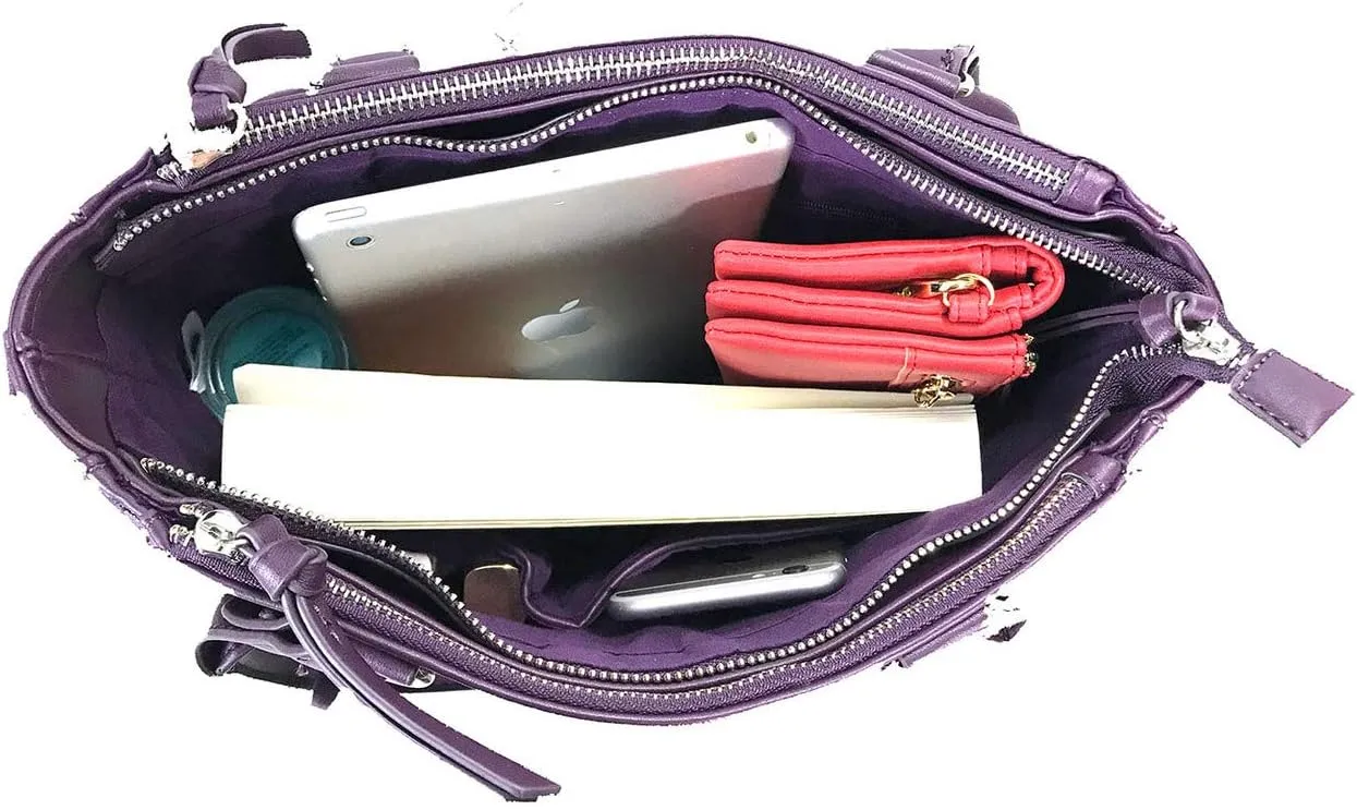 Zzfab Medium CCW Bag Multi-Zippers Fashion Faux Leather Concealed Carry Purse