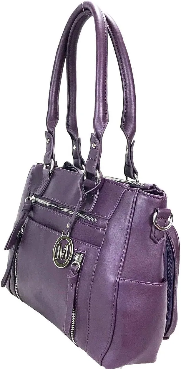 Zzfab Medium CCW Bag Multi-Zippers Fashion Faux Leather Concealed Carry Purse
