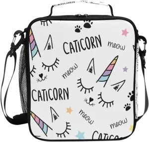 ZZXXB Caticorn Meow Insulated Lunch Bag Box Reusable Thermal Cooler Bag Tote Outdoor Travel Picnic Bag With Shoulder Strap for Children Students Adults